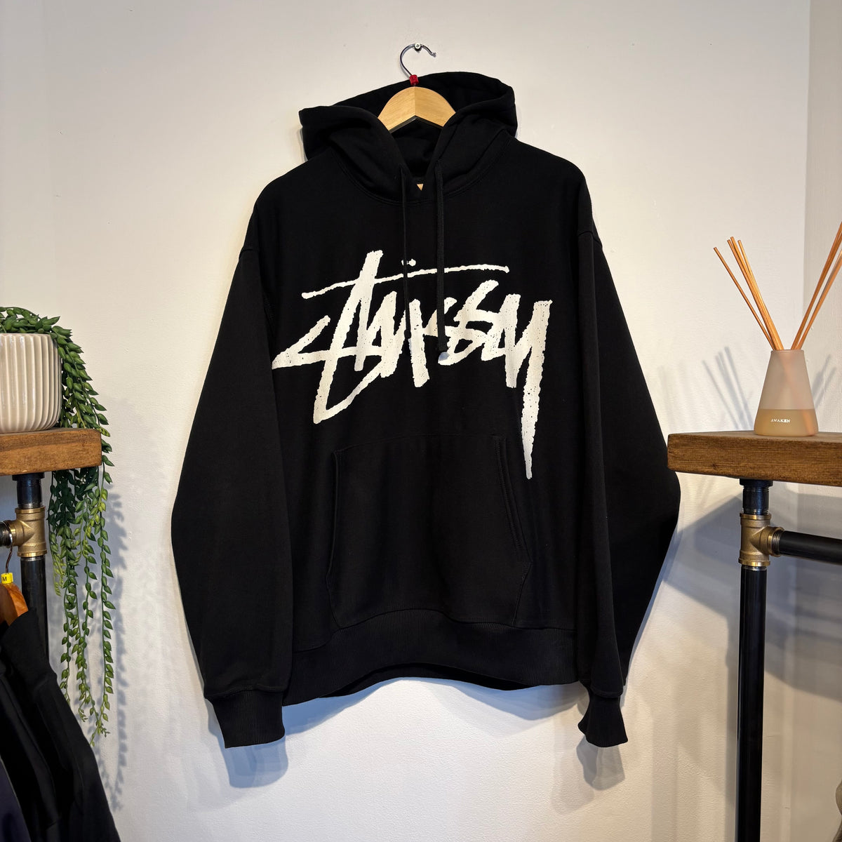 Stussy Big Stock Pullover Hoodie Black (Large)